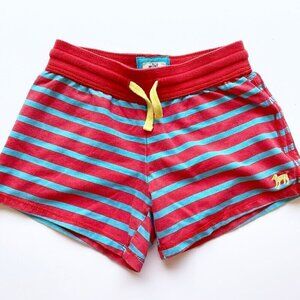 Mini Boden Girls Jersey Shorts 3" Inseam Elastic Waist Red Blue Striped Active